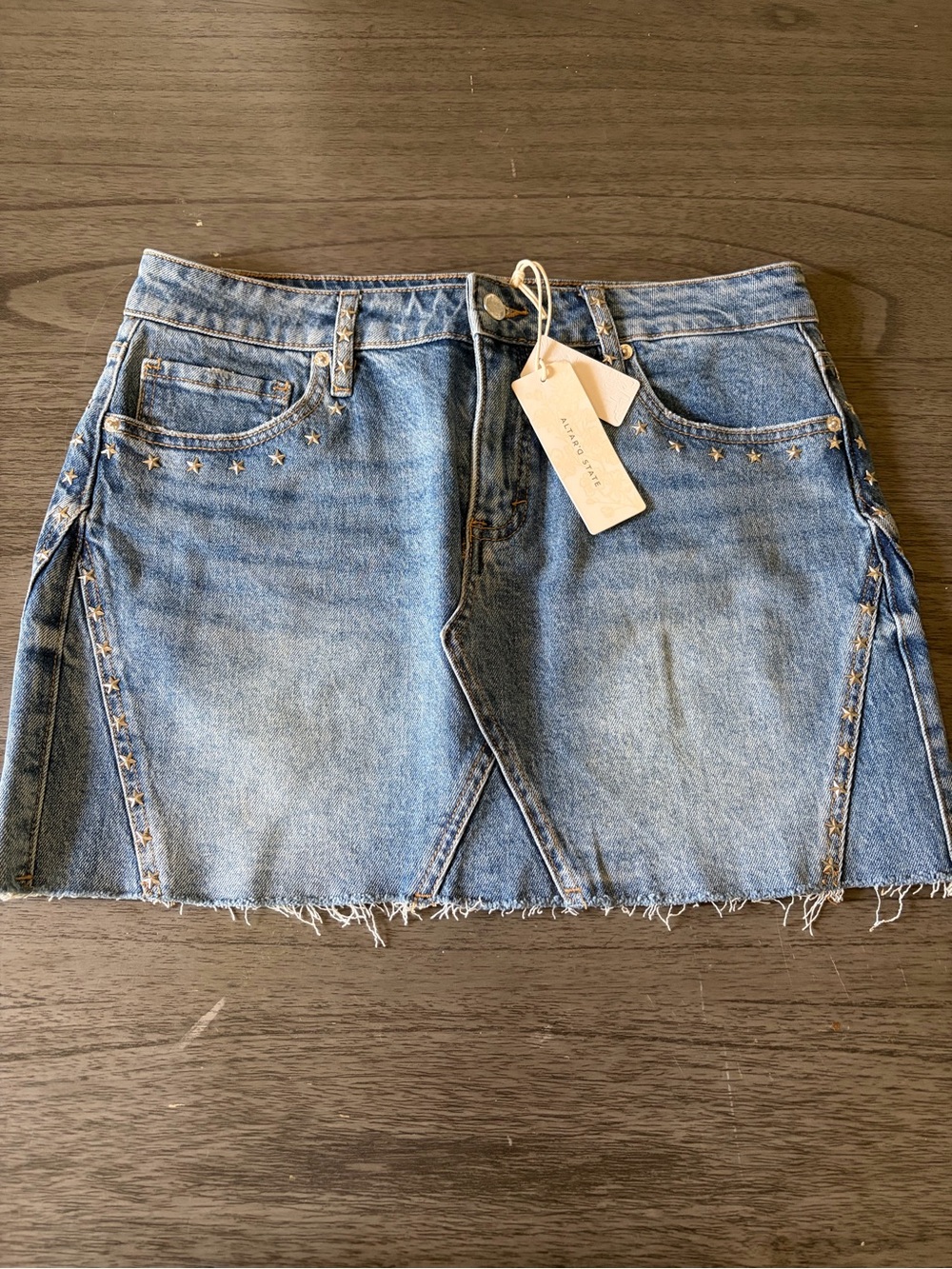 Altar'd State Light Blue Denim Mini Skirt with Star Studs